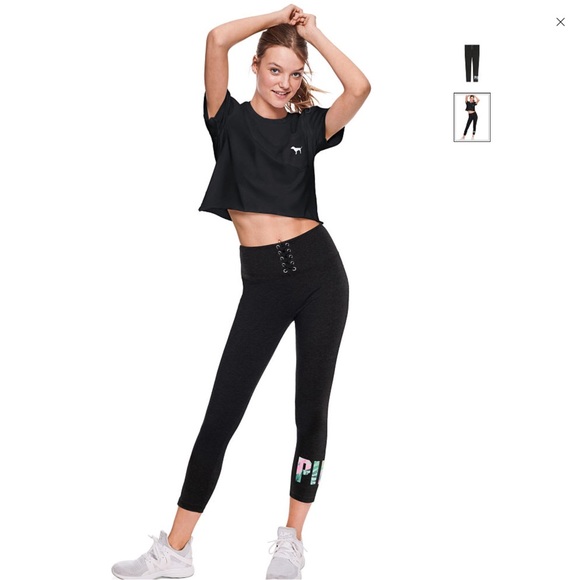 Pink Cotton High Waist Laceup Leggings 